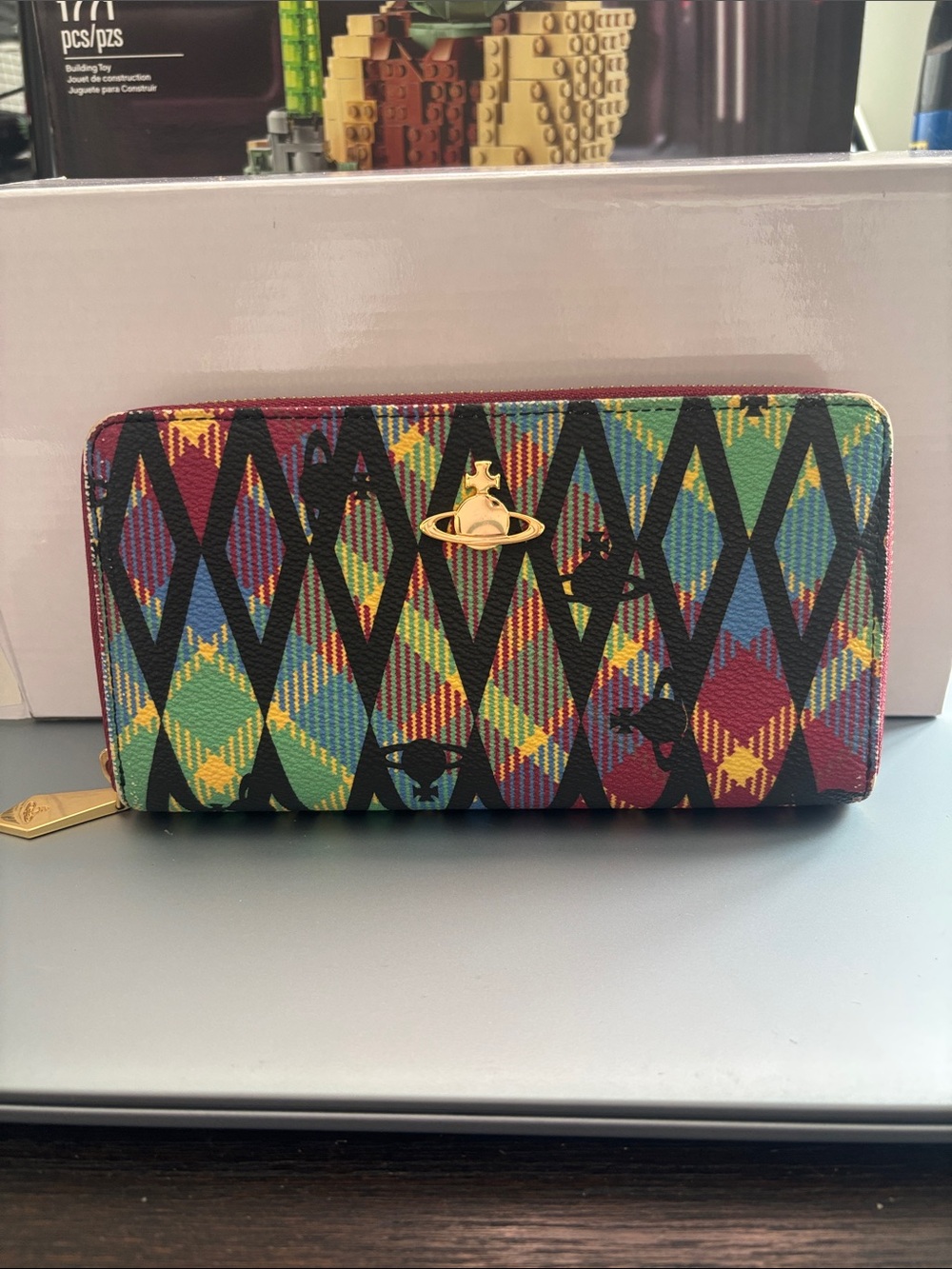 Vivienne Westwood Multicolor Argyle Zip Wallet with Gold Orb